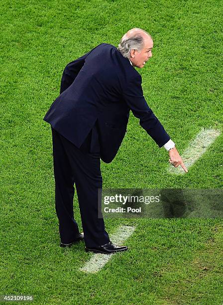 Head coach Alejandro Sabella of Argentina looks on during the 2014 FIFA World Cup Brazil Final match between Germany and Argentina at Maracana on...