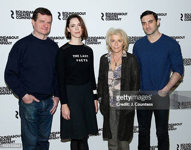 Actors Michael Cumpsty, Rebecca Hall, Suzanne Bertish and Morgan Spector attend the photo call for "Machincal" on Broadway at East 31st on November...