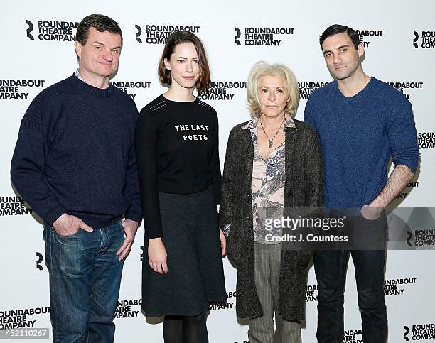 Actors Michael Cumpsty, Rebecca Hall, Suzanne Bertish and Morgan Spector attend the photo call for "Machincal" on Broadway at East 31st on November...