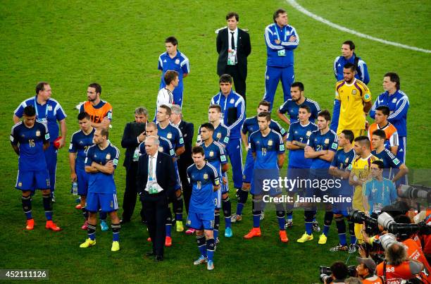 Head coach Alejandro Sabella of Argentina looks on with his team after being defeated by Germany 1-0 during the 2014 FIFA World Cup Brazil Final...