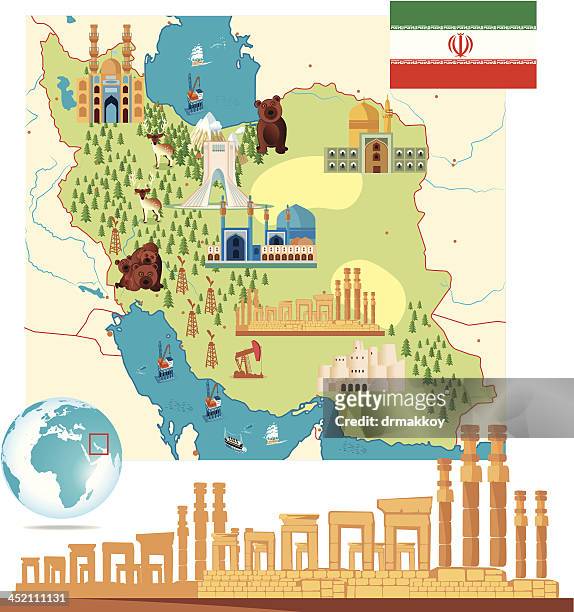 iran cartoon map - persepolis stock illustrations