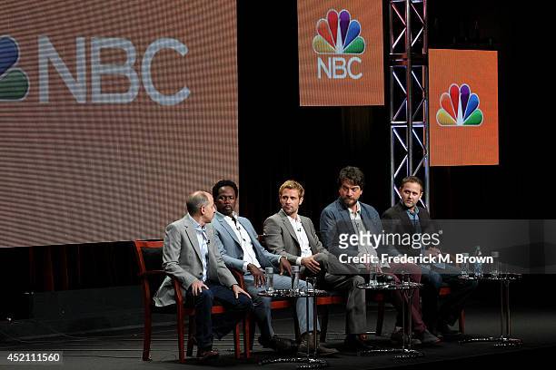 Executive producer David S. Goyer, actors Harold Perrineau, Matt Ryan, Charles Halford and executive producer Daniel Cerone speak onstage at the...