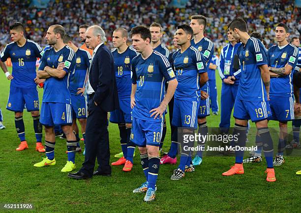 Head coach Alejandro Sabella of Argentina looks on with his team after being defeated by Germany 1-0 during the 2014 FIFA World Cup Brazil Final...