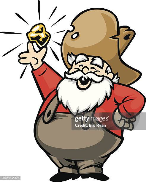 happy old gold miner displaying his find - gold rush stock illustrations