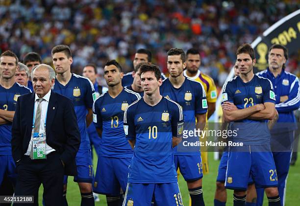 Head coach Alejandro Sabella of Argentina looks on with his team after being defeated by Germany 1-0 during the 2014 FIFA World Cup Brazil Final...