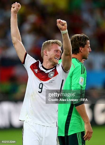 Andre Schuerrle of Germany celebrates the 1-0 win in the 2014 FIFA World Cup Brazil Final match between Germany and Argentina at Maracana on July 13,...