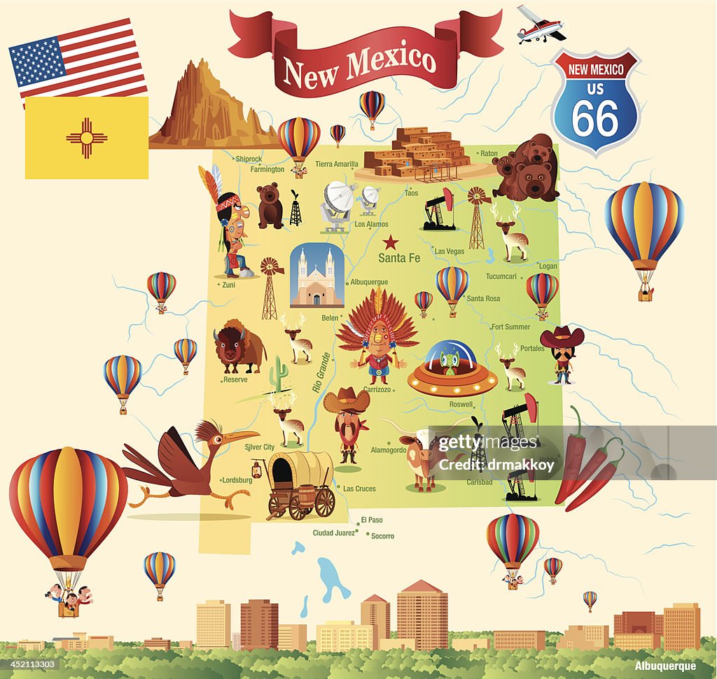 Cartoon map of New Mexico