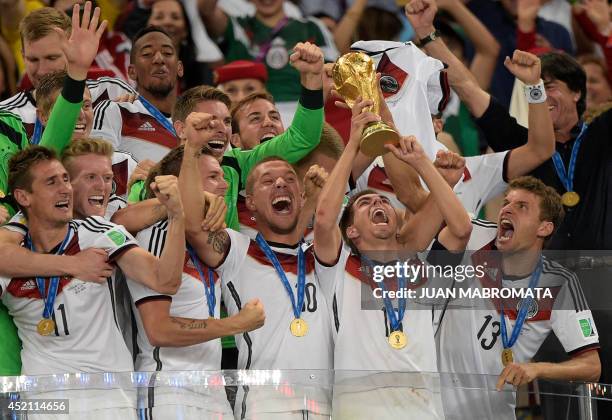 Germany's forward Miroslav Klose, Germany's forward Andre Schuerrle, Germany's defender Erik Durm, Germany's forward Lukas Podolski, Germany's...