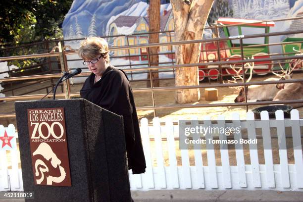 President Connie Morgan kicks off the L.A. Zoo's holiday festivities and welcomes Santa and his reindeer to the L.A. Zoo held at the Los Angeles Zoo...