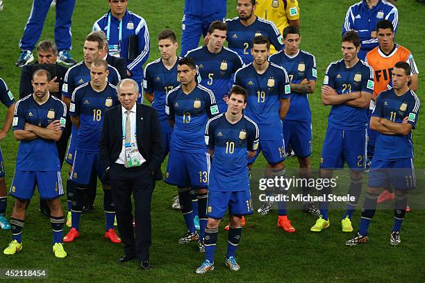 Head coach Alejandro Sabella of Argentina looks on with his team after being defeated by Germany 1-0 during the 2014 FIFA World Cup Brazil Final...