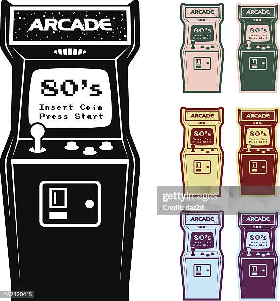 verschiedene farben der video-arcade-maschine - joystick stock-grafiken, -clipart, -cartoons und -symbole