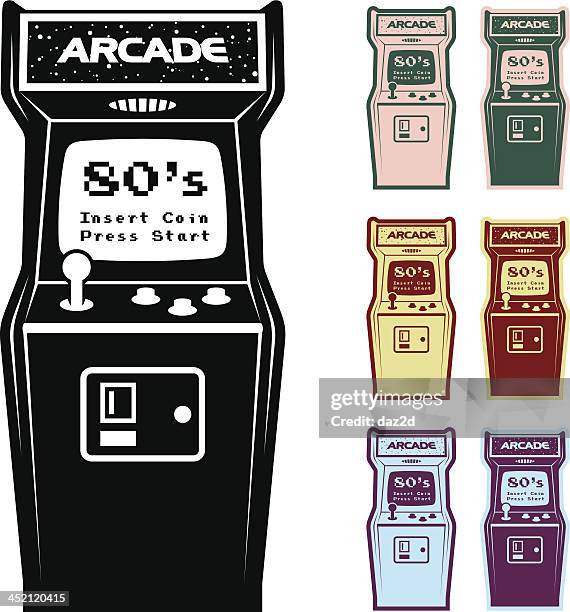 ilustraciones, imágenes clip art, dibujos animados e iconos de stock de colores diferentes opciones de videojuegos de la máquina - tienda de juegos de vídeo