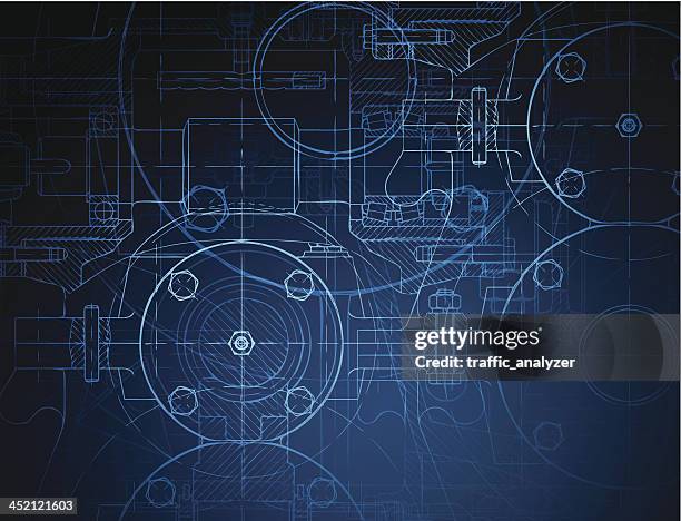 technische zeichnung der reduzierung von ausrüstung - blueprint stock-grafiken, -clipart, -cartoons und -symbole