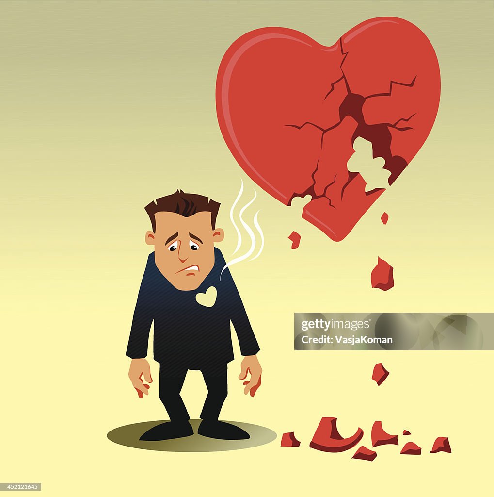 Cartoon Man With Broken Heart High-Res Vector Graphic - Getty Images