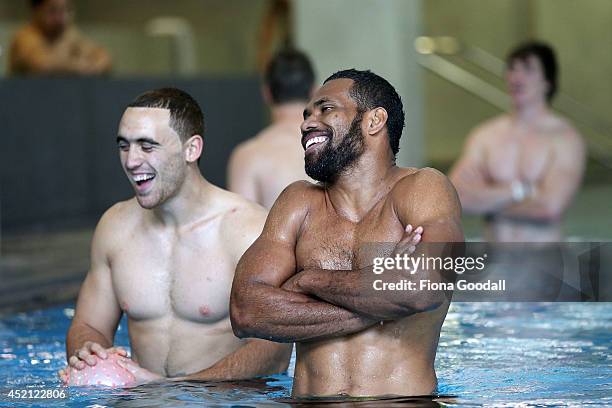 New Zealand All Blacks Sevens player Lote Raikabula in the pool during the New Zealand Commonwealth Games Rugby Sevens Media Opportunity at Next...