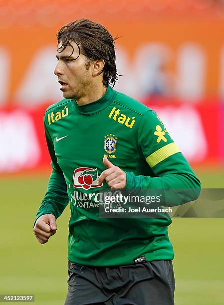 Maxwell of Brazil in action during the training session on November 15, 2013 a day prior to a friendly match against Honduras at SunLife Stadium in...