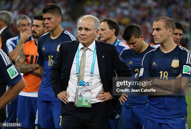Head coach of Argentina Alejandro Sabella looks on after losing the 2014 FIFA World Cup Brazil Final match between Germany and Argentina at Estadio...