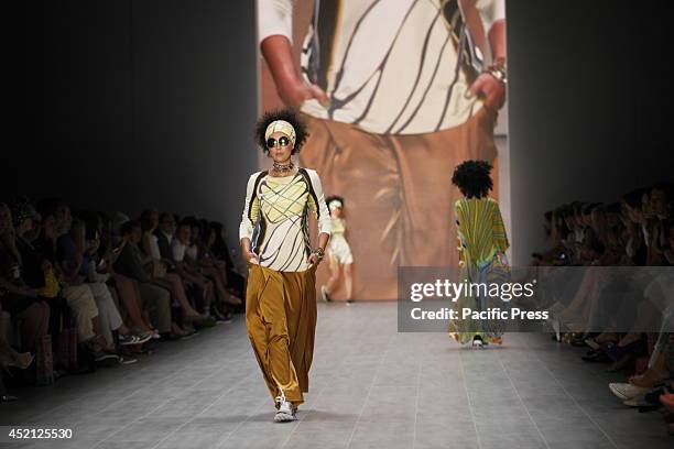 Female model walks through the runway wearing the Miranda Konstantinidou collection during the Mercedes-Benz Fashion Week Berlin Spring/Summer 2015...