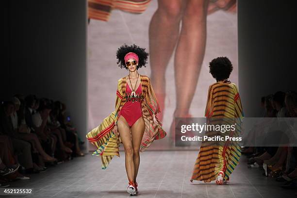 Female model walks through the runway wearing the Miranda Konstantinidou collection during the Mercedes-Benz Fashion Week Berlin Spring/Summer 2015...