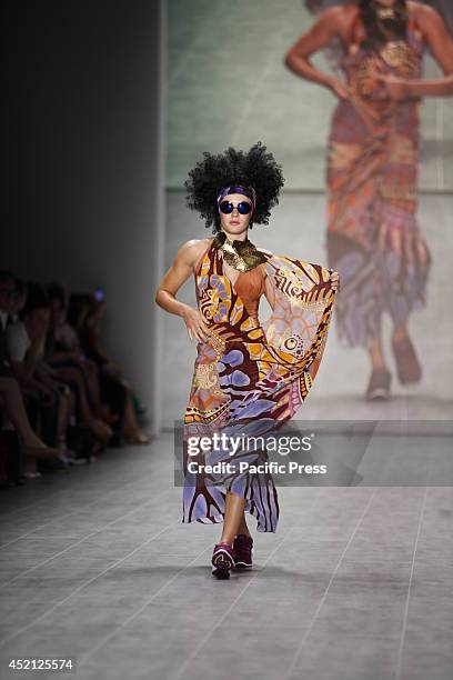 Female model walks through the runway wearing the Miranda Konstantinidou collection during the Mercedes-Benz Fashion Week Berlin Spring/Summer 2015...