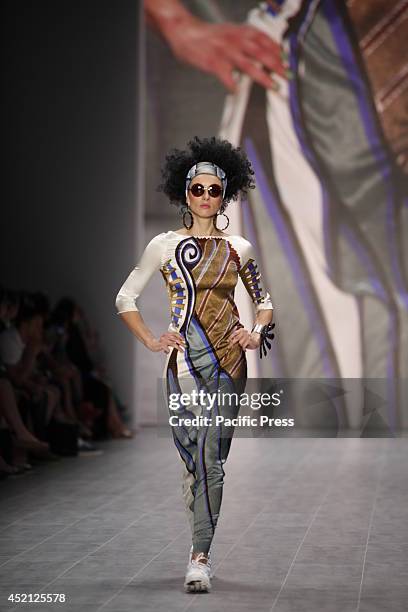 Female model walks through the runway wearing the Miranda Konstantinidou collection during the Mercedes-Benz Fashion Week Berlin Spring/Summer 2015...