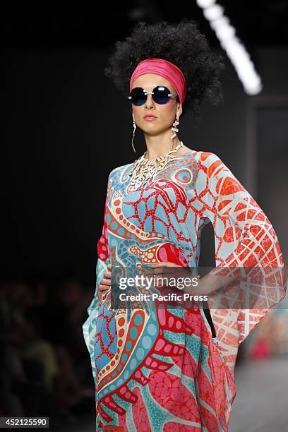 Female model walks through the runway wearing the Miranda Konstantinidou collection during the Mercedes-Benz Fashion Week Berlin Spring/Summer 2015...