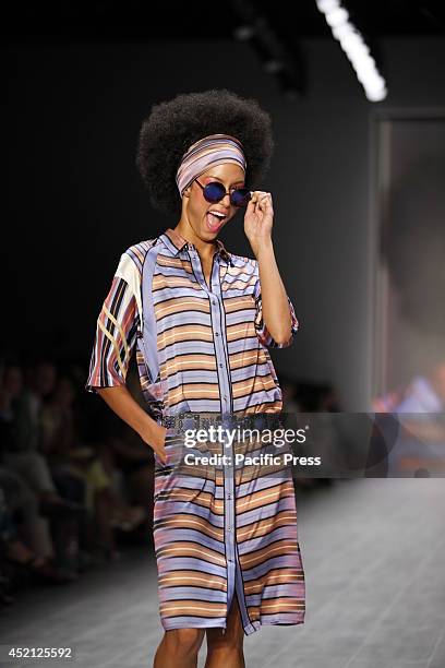 Female model walks through the runway wearing the Miranda Konstantinidou collection during the Mercedes-Benz Fashion Week Berlin Spring/Summer 2015...