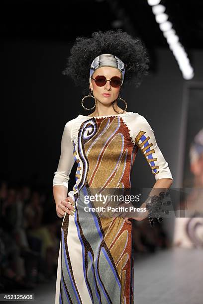 Female model walks through the runway wearing the Miranda Konstantinidou collection during the Mercedes-Benz Fashion Week Berlin Spring/Summer 2015...