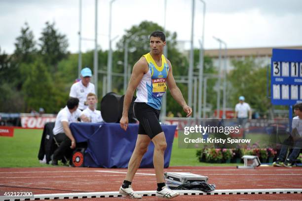 Salim Sdiri wins 1st place in the Longueur during the Championnats de France d'Athletisme Elite on July 13, 2014 in Reims, France.