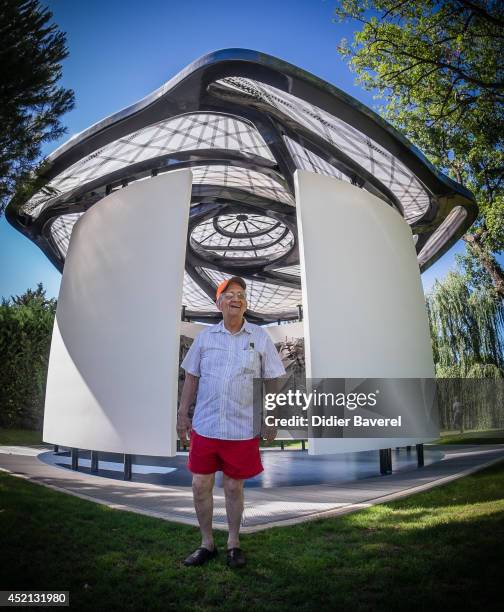 Artist Frank Stella pose in front of his Art work "Stella's Chapel" at the Bernar Venet's Art foundation on July 11, 2014 in Le Muy, France.