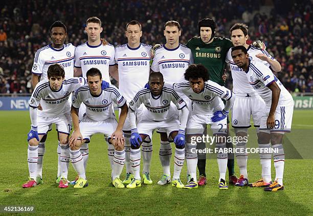 Chelsea's players Nigerian midfielder John Mikel Obi, English defender Gary Cahill, English defender John Terry, Serbian defender Branislav Ivanovic,...
