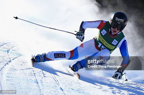 Lara Gut of Switzerland skis on the first day of ladies downhill training on Raptor at the Audi FIS Alpine Ski World Cup on November 26, 2013 in...
