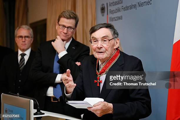 German Foreign Minister Guido Westerwelle awards the The Order of Merit of the Federal Republic of Germany to Holocaust survivor Marian Turski on...