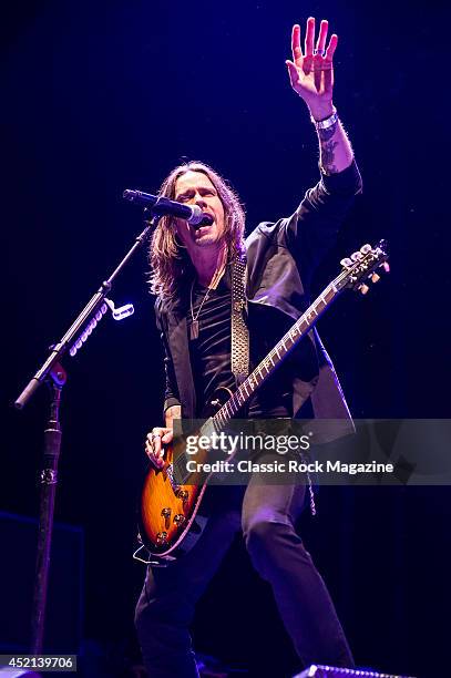 Vocalist and guitarist Myles Kennedy of American rock group Alter Bridge performing live on stage at Wembley Arena in London, on October 18, 2013.