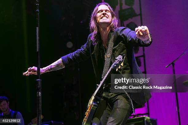 Vocalist and guitarist Myles Kennedy of American rock group Alter Bridge performing live on stage at Wembley Arena in London, on October 18, 2013.