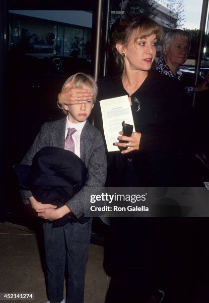 Actress Season Hubley and son Boston Russell attend the Fund for Animals' Fourth Annual Genesis Awards on February 11, 1990 at the Beverly Hilton...