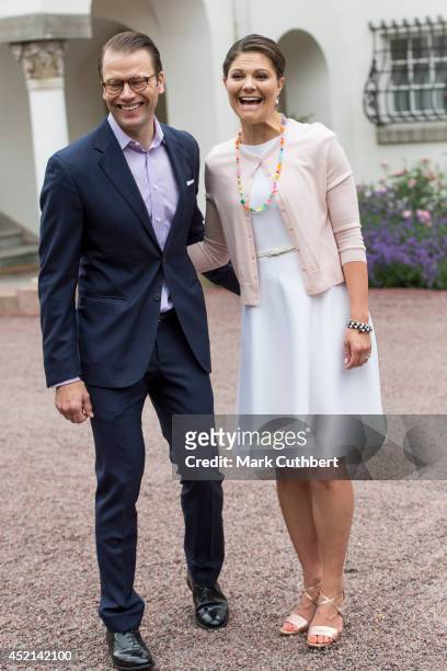 Prince Daniel, Duke of Vastergotland with Crown Princess Victoria of Sweden to celebrate her 37th birthday at Solliden on July 14, 2014 in Oland,...