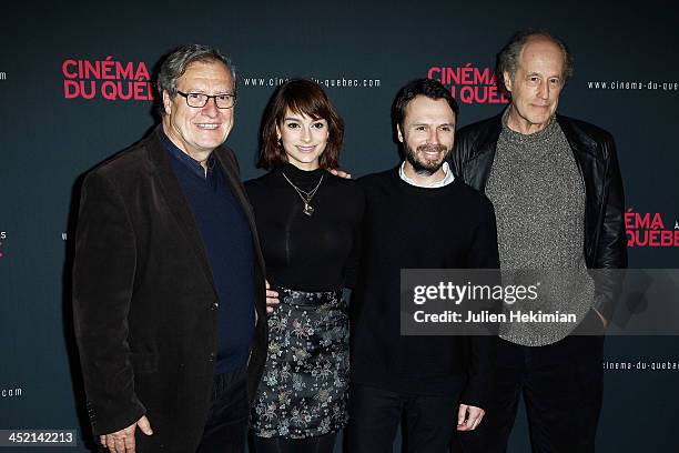 Marc Daigle, Sophie Desmarais, Sebastien Pilote and Gabriel Arcand attend 'Cinema Du Quebec' Opening Party In Paris at Forum Des Images on November...