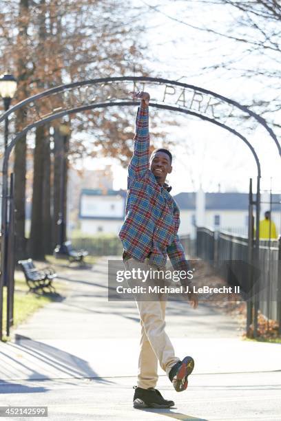 High School Basketball: Portrait of New Rochelle High senior Khalil Edney during photo shoot at Lincoln Park. Edney became a viral video sensation...