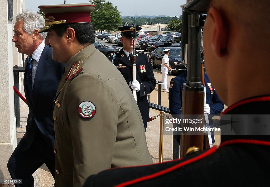 Hagel Holds Honor Cordon For Qatari Minister Of State For Defense At Pentagon