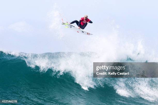 Kolohe Andino of the United States advanced into Round 5 of the J-Bay Open at Supertubes on July 14, 2014 in Jeffreys Bay, South Africa.