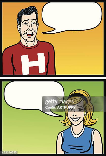 comic book style students speaking - highschool jock stock illustrations