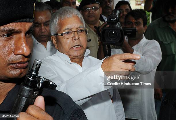 President Lalu Prasad proceed to appear before a CBI court in connection of a Fodder Scam case on July 14, 2014 in Ranchi, India. RJD chief recorded...