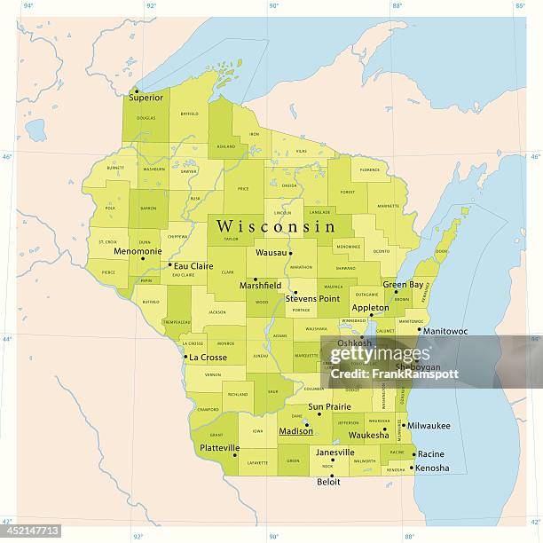 ilustrações, clipart, desenhos animados e ícones de wisconsin vetor mapa - green bay wisconsin