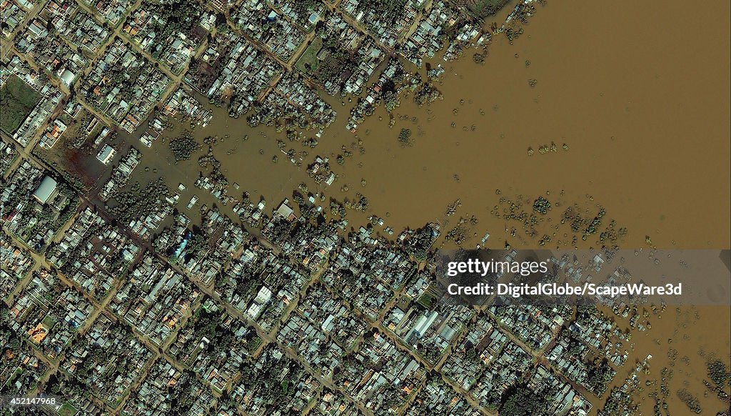 On July 8th, 2014, DigitalGlobe's QuickBird Satellite collected a cloud-free image over Uruguaiana, Brazil, showing extensive flooding in the region.