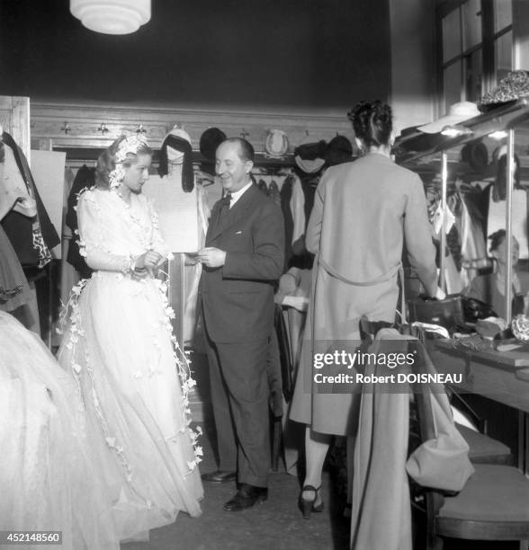 Christian Dior during a winter fashion show, 1947 in Paris, France.