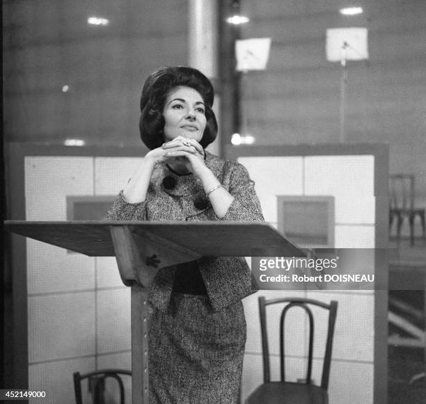 American-born Greek opera singer, Maria Callas in rehearsal at the Salle Wagram, Paris, France, May 1963.