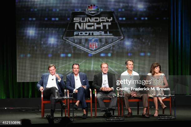 Sports Group Chairman Mark Lazarus, Coordinating producer Fred Gaudelli, On-air talent Al Michaels, Cris Collinsworth and Michele Tafoya speak...