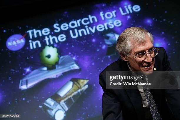 John Mather, senior project scientist for the Webb telescope at NASA's Goddard Space Flight Center, speaks at a press conference discussing "the...