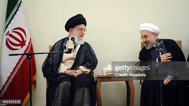 Supreme Leader of Iran Ali Khamenei meets with president of Iran Hassan Rouhani and cabinet ministeriel about the ongoing Israeli military airstrikes...